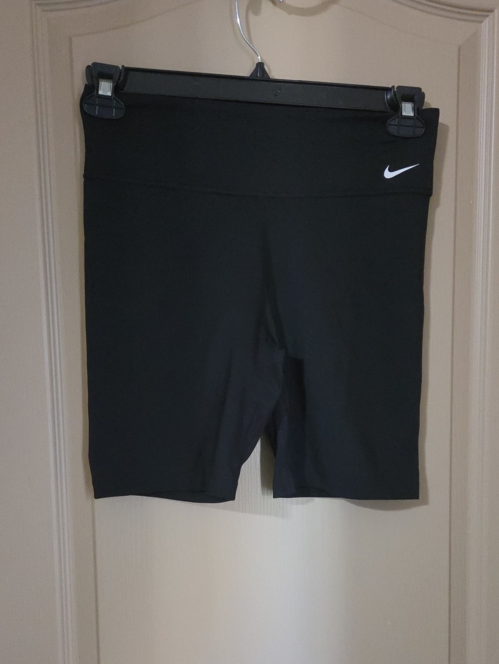 Nike Black High-Waist Bike Shorts with White Swoosh